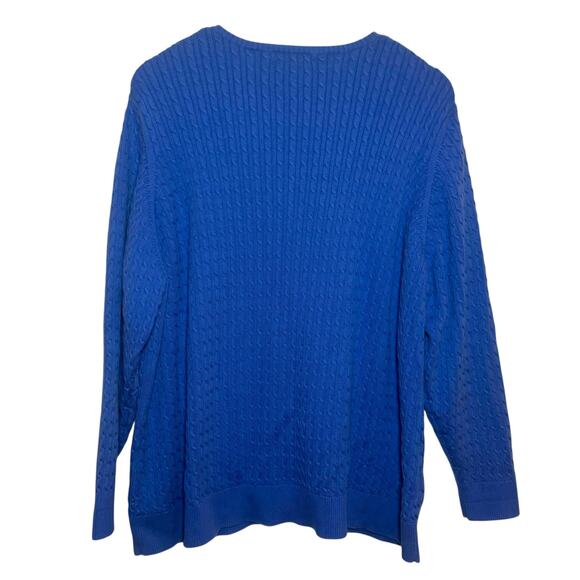 Lands End Plus Size 3X 100% Supima Cotton Royal Blue Cable Knit Cardigan Sweater - Picture 5 of 8